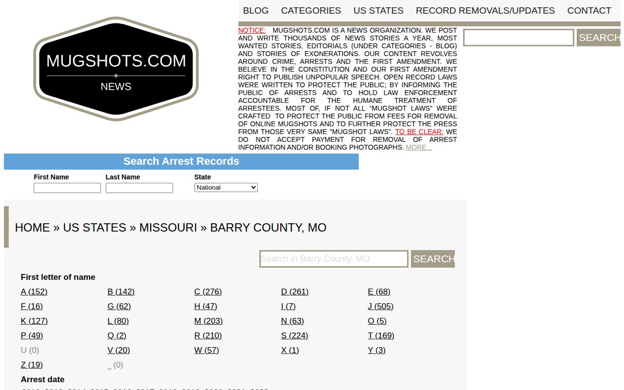 Barry County unofficial booking-record news interface for cautionary context