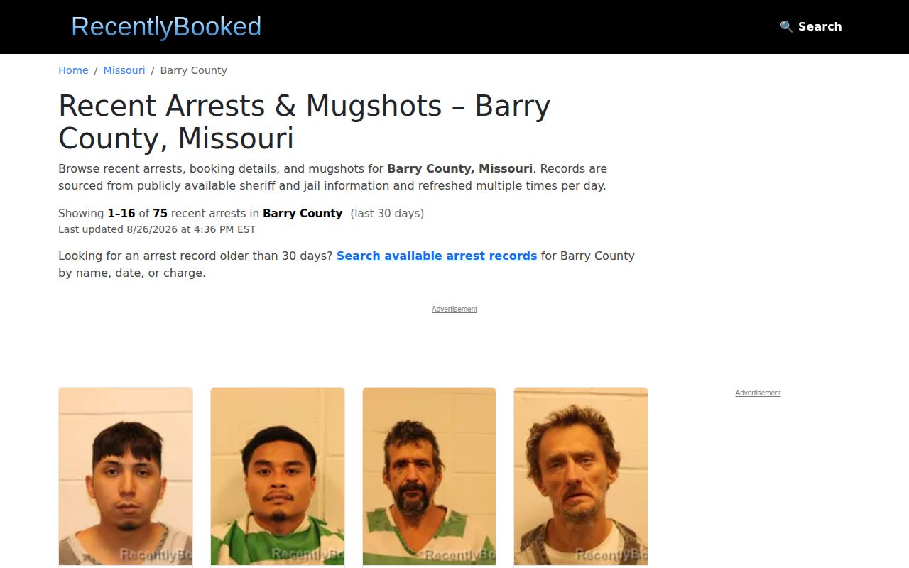Barry County unofficial booking-record news interface for cautionary context
