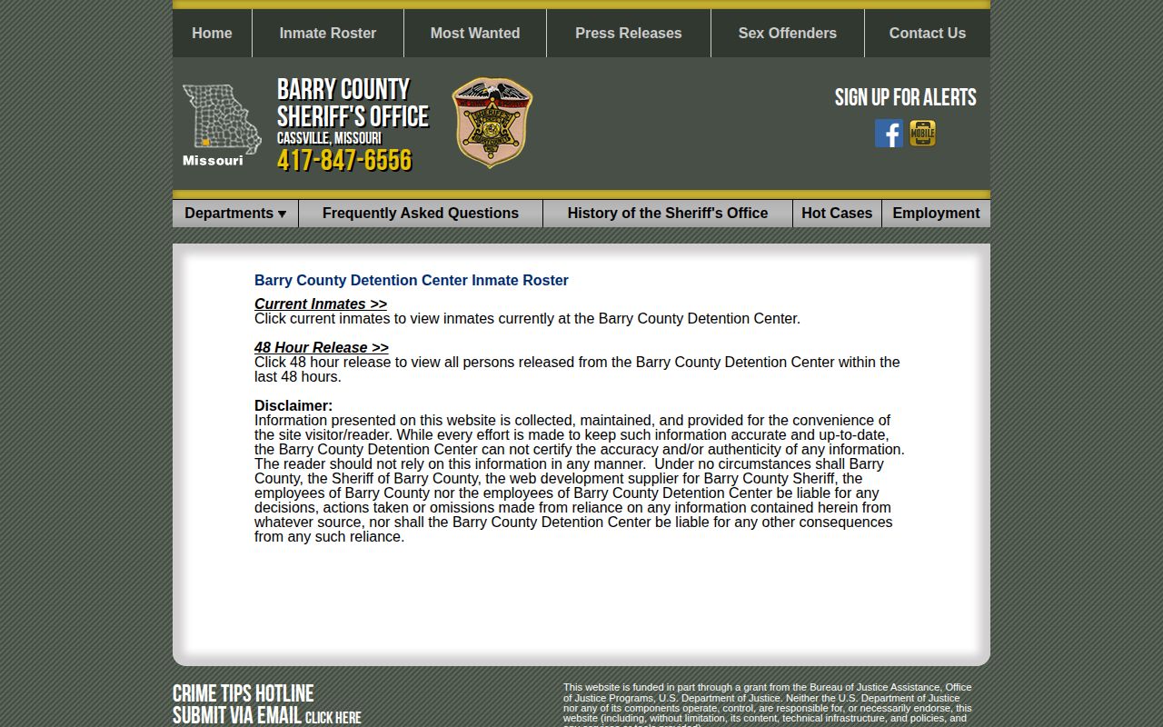 Barry County current inmate and release roster booking record chooser