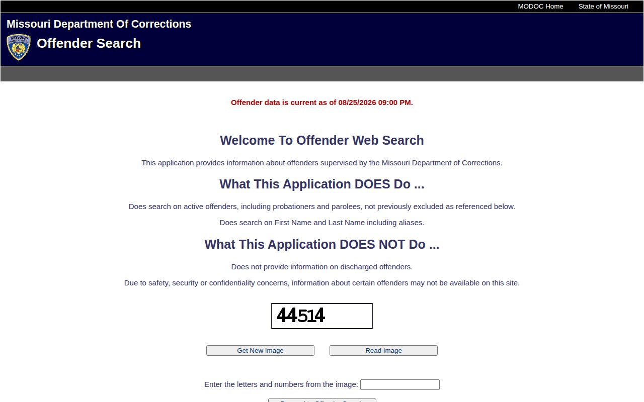 Barry County state-custody record lookup through Missouri DOC offender search