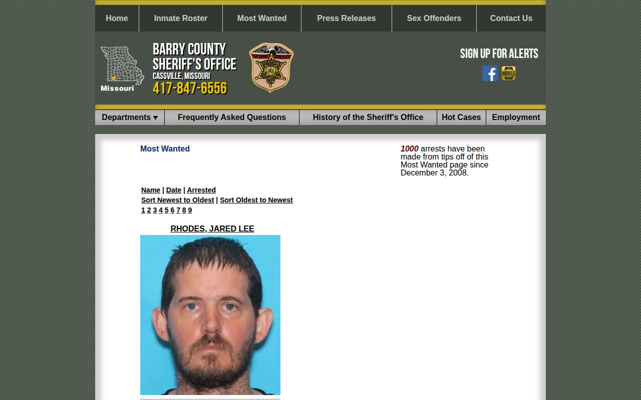 Barry County Sheriff's Most Wanted official warrant record list interface