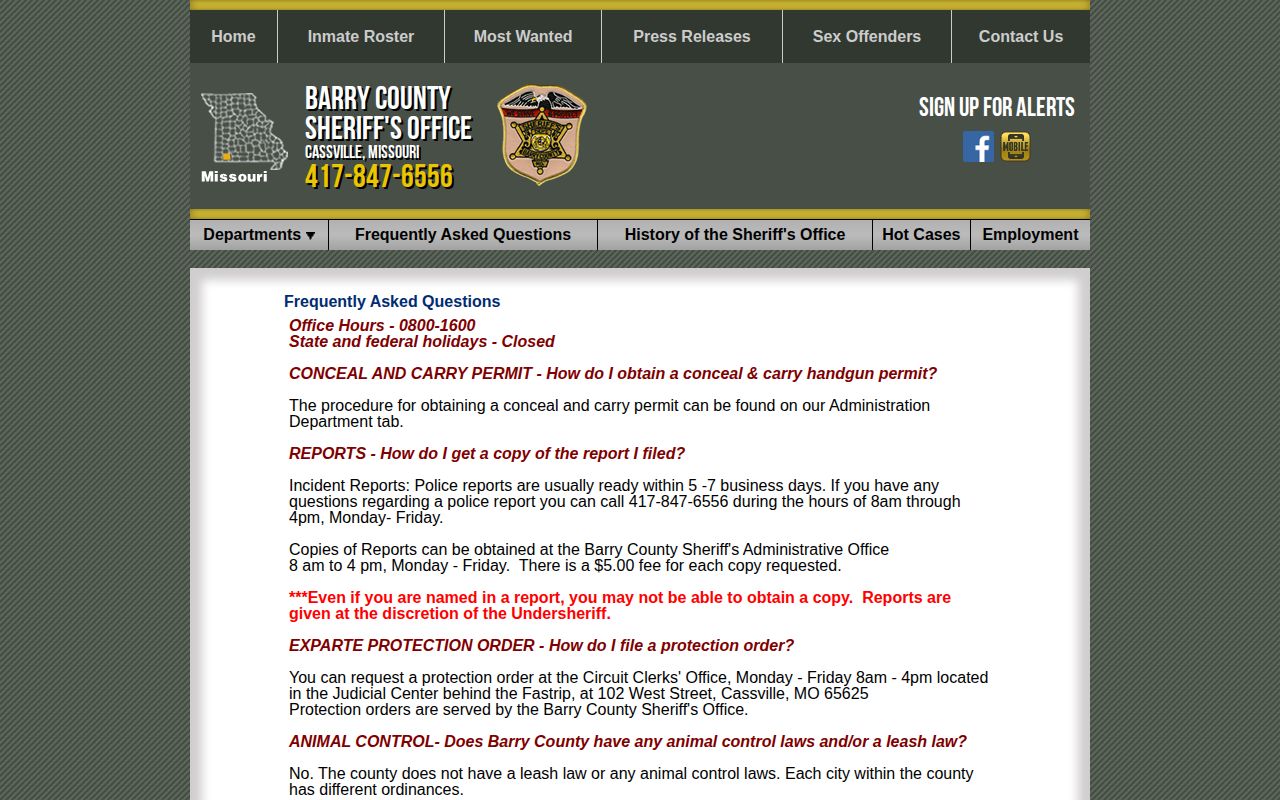 Barry County Sheriff's FAQ with official warrant record check information